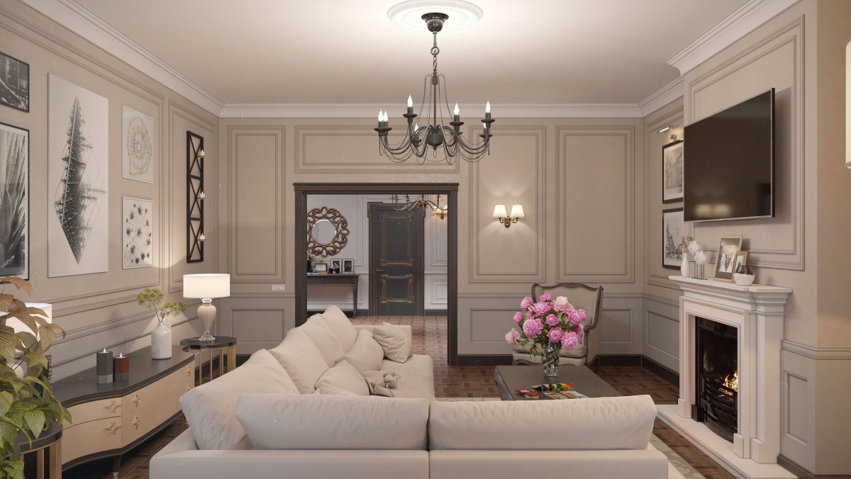 Гостиная Неоклассика с камином