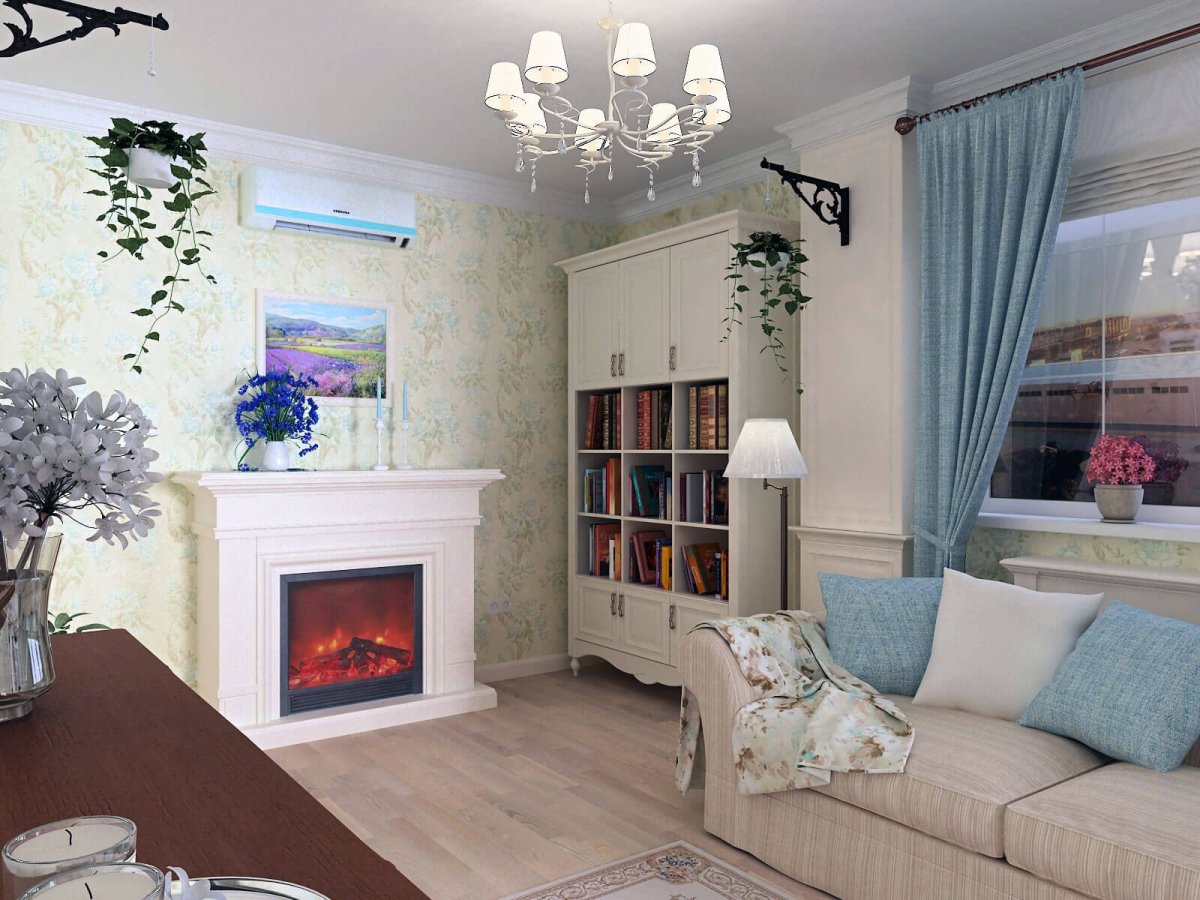 Гостиная с камином в стиле Прованс