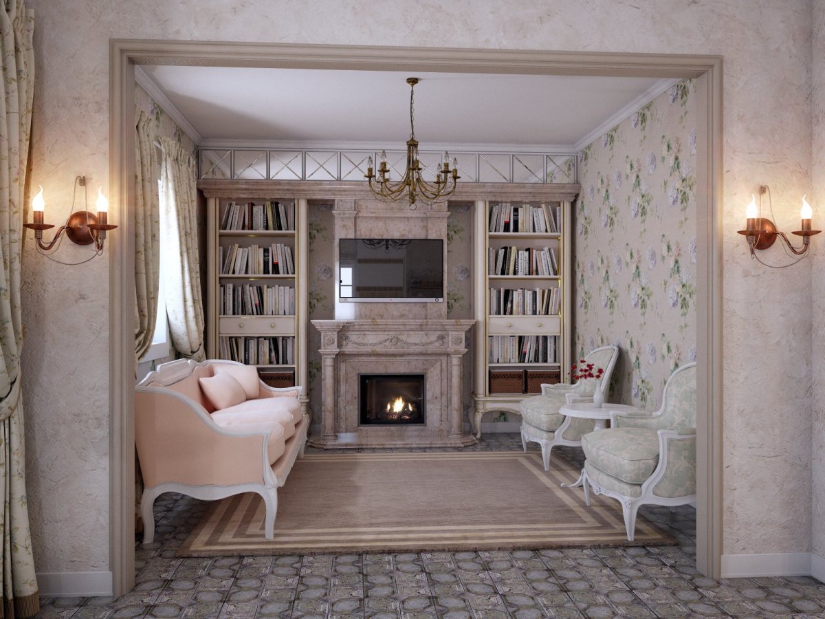 Камин в интерьере гостиной