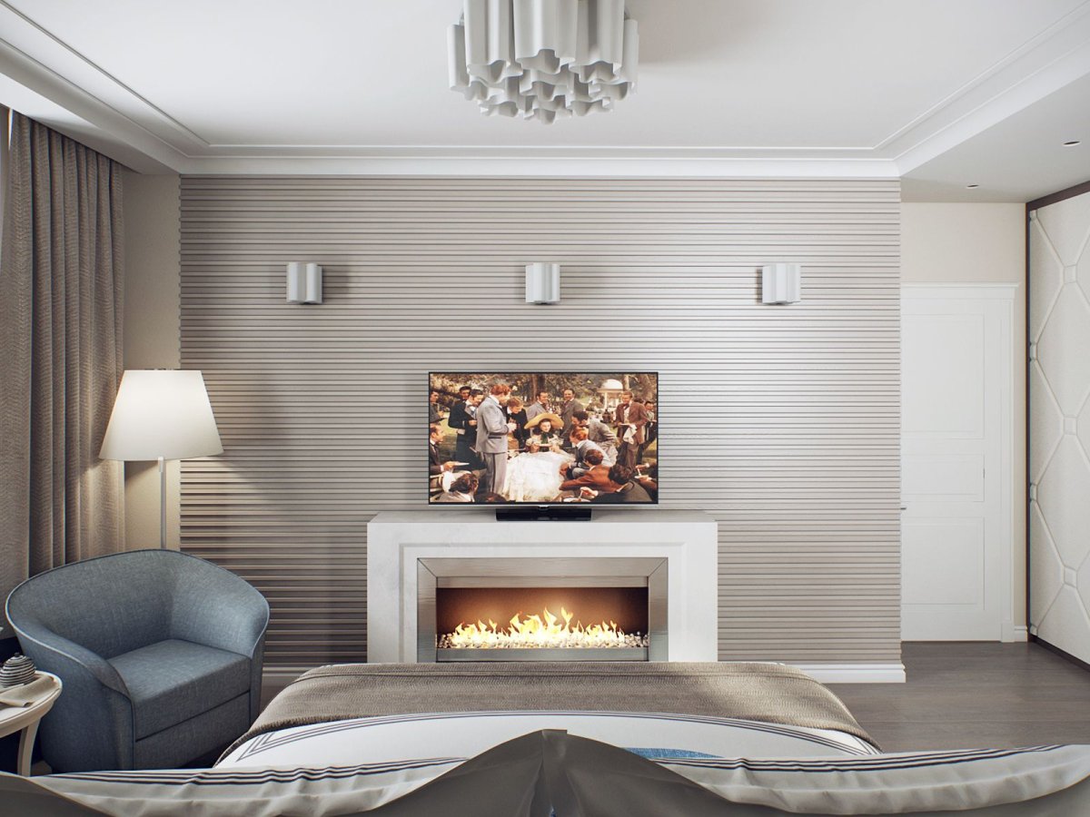 Телевизор над камином