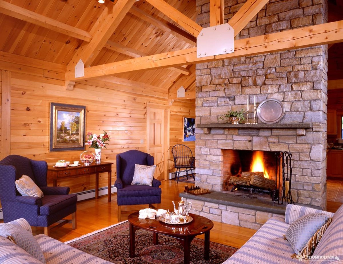 Природный камень в интерьере гостиной
