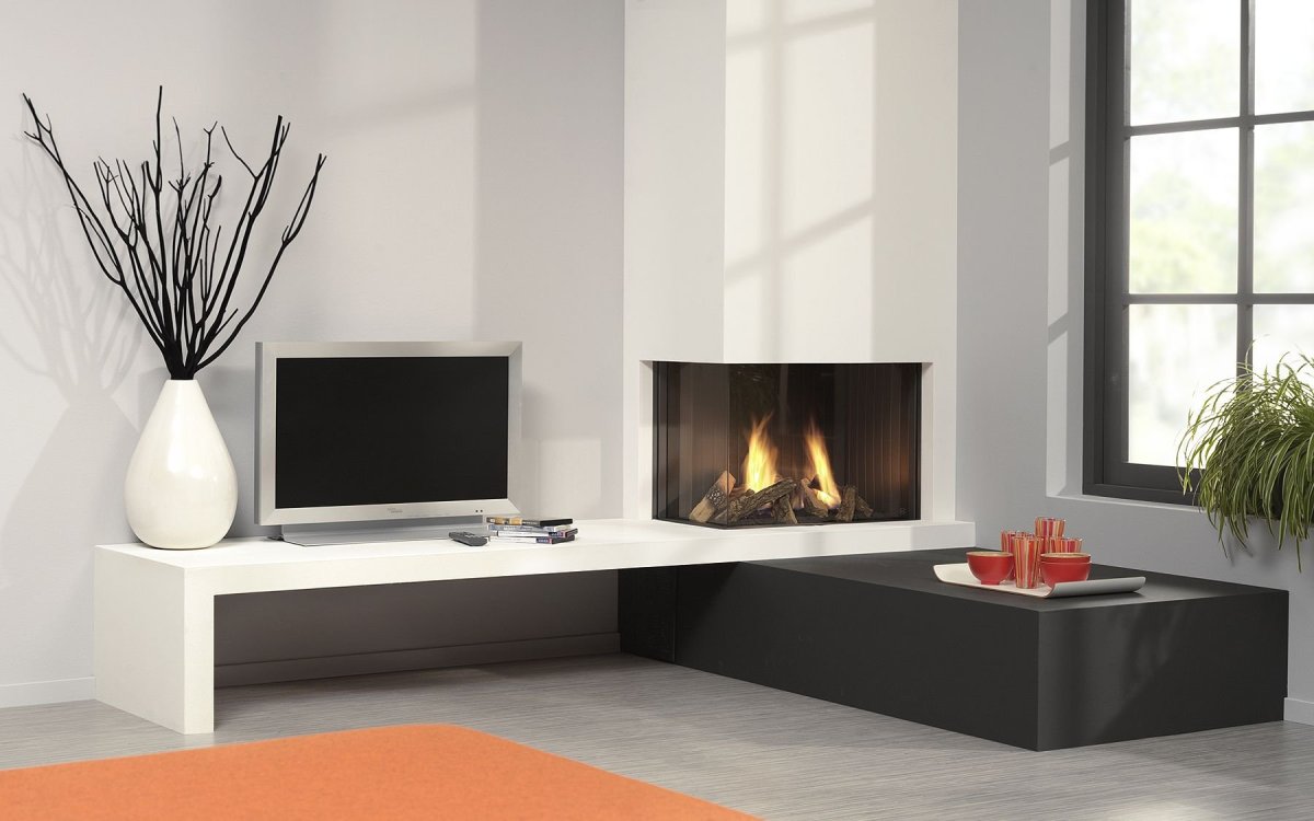 Современный угловой камин