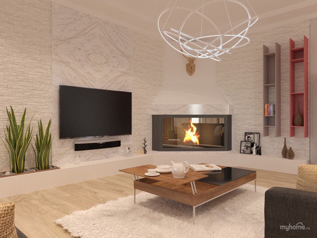 Камин в гостиной Минимализм
