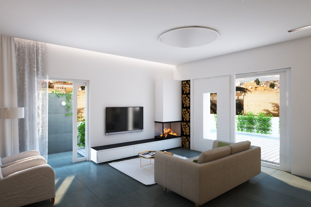 Гостиная с камином в стиле Минимализм в квартире