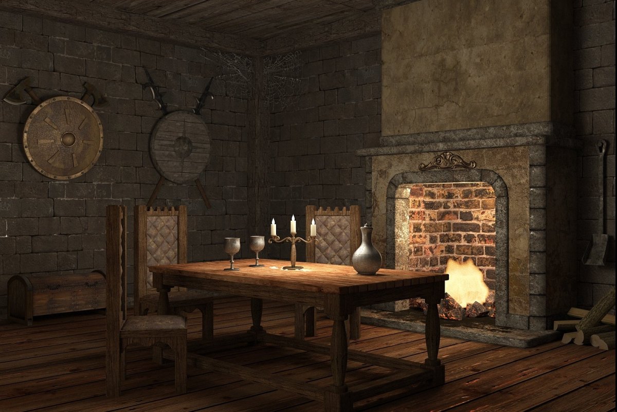 Камин в средневековом стиле
