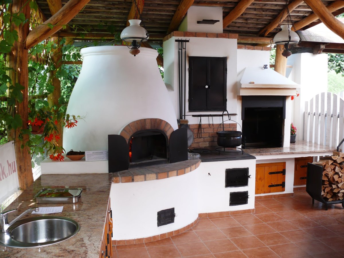 Кухня гостиная с зоной барбекю