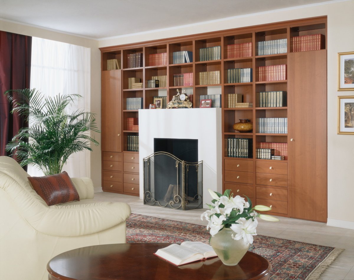 Камин с книжными полками