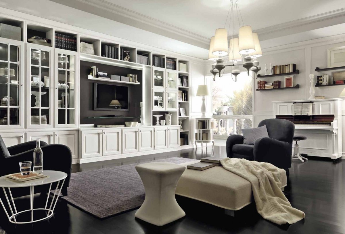 Камин и книжные шкафы в интерьере