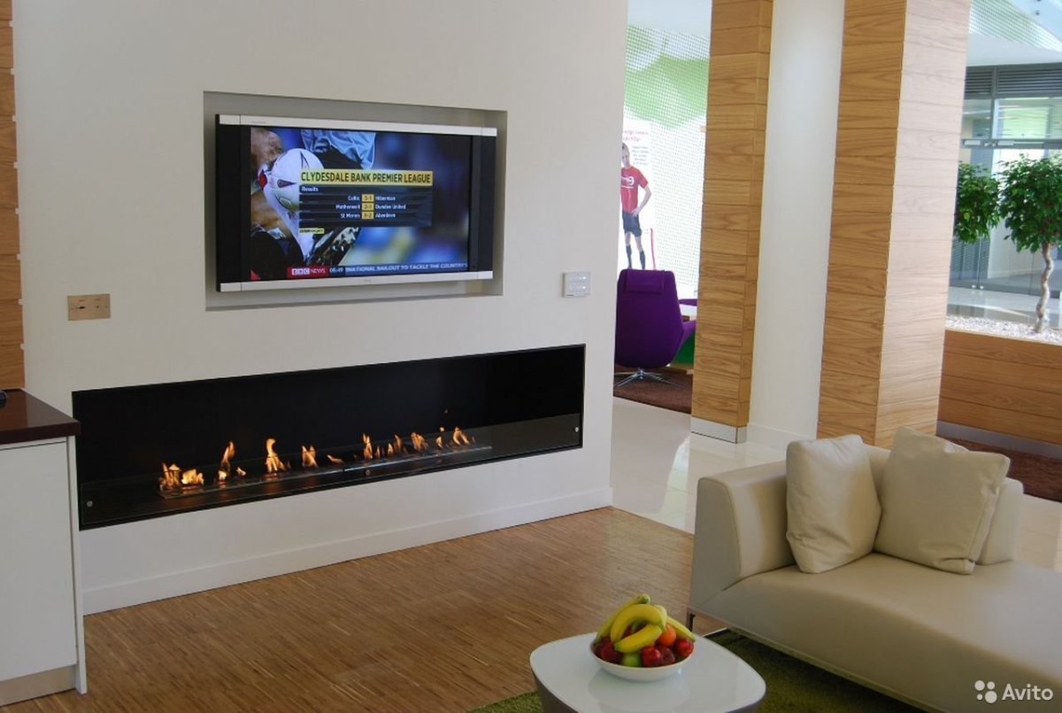 Встроенный камин под телевизором