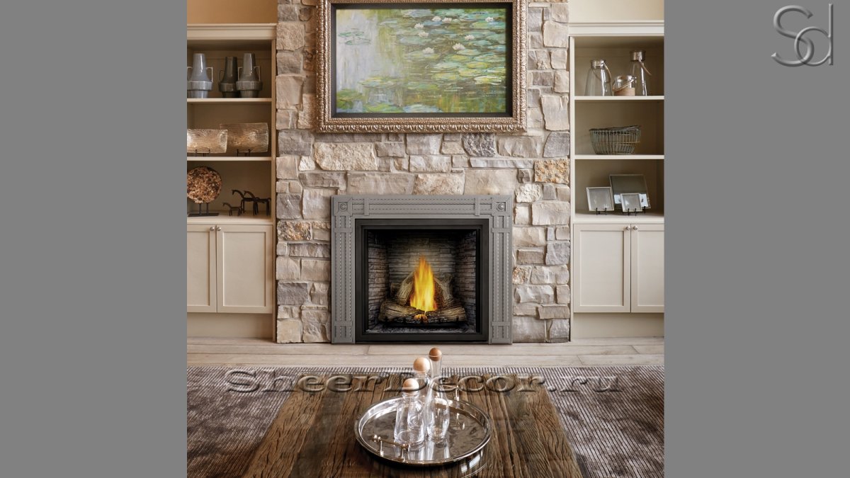 Каменный камин с телевизором