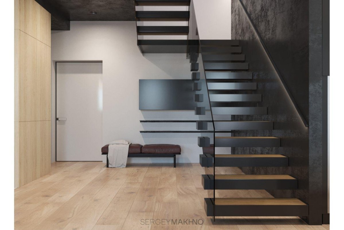 Минимализм интерьер п-образная лестница