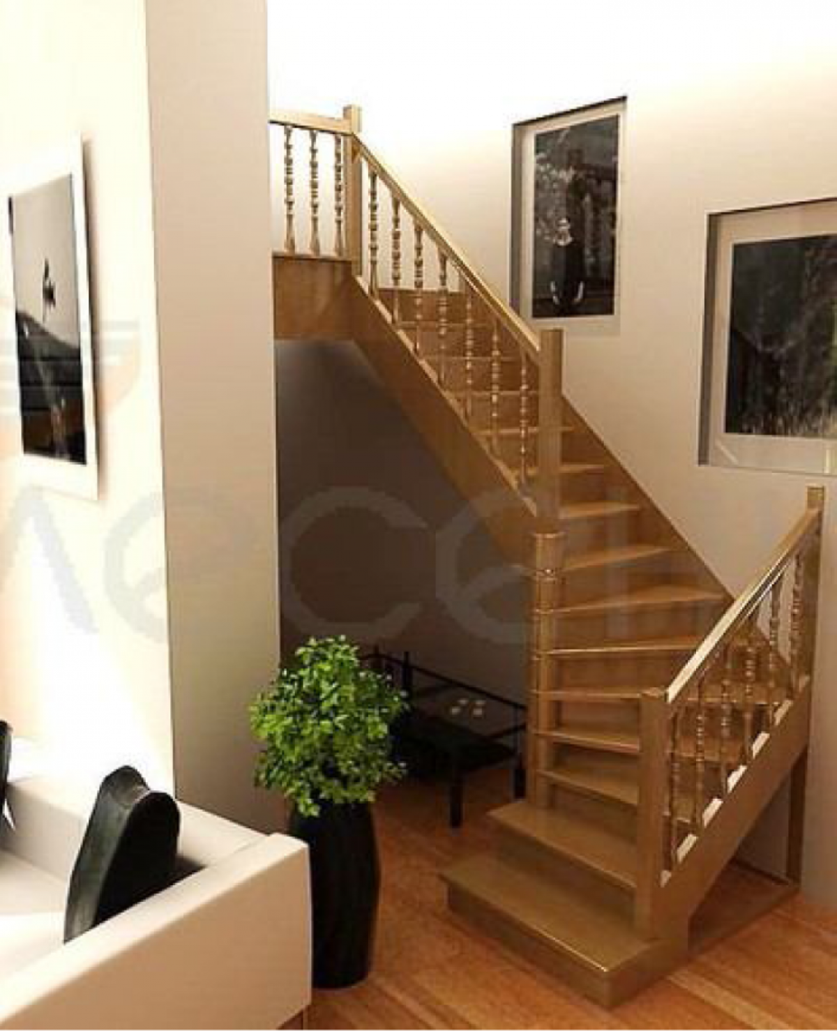 Деревянная межэтажная лестница лес-02