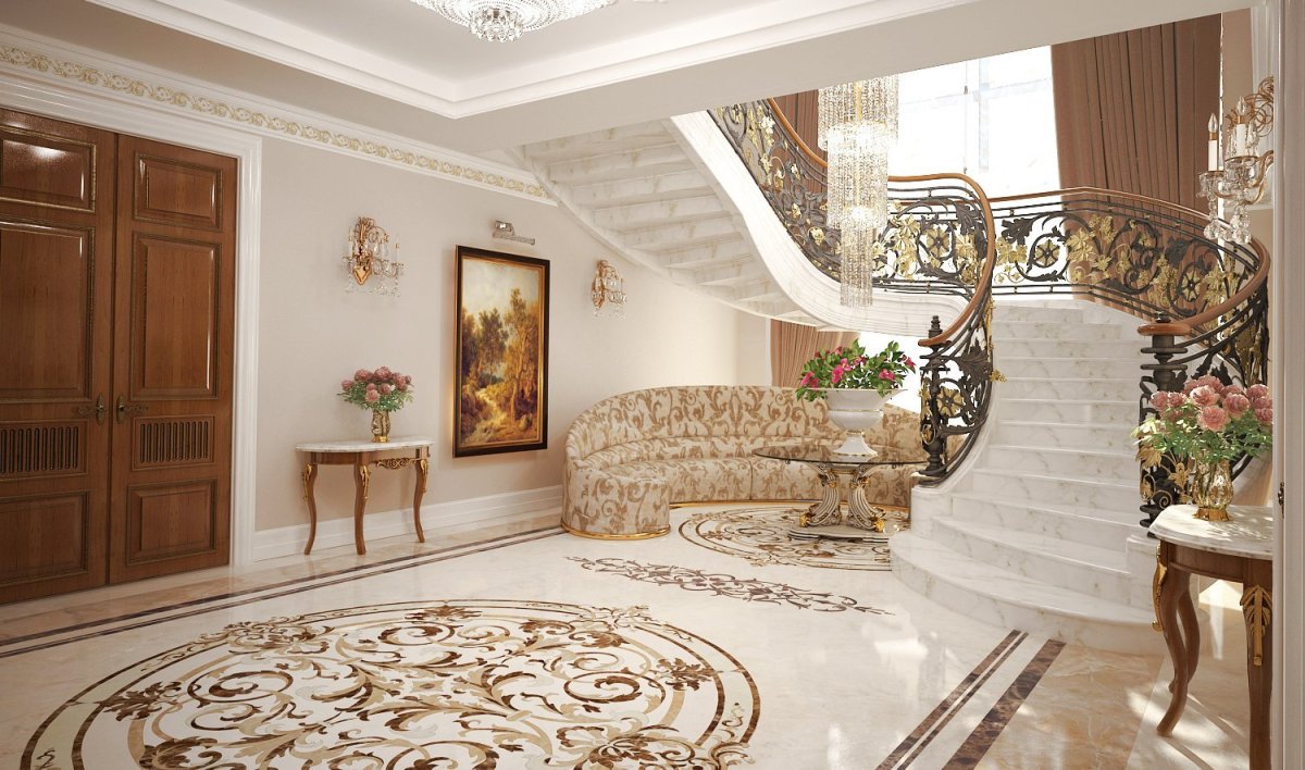 Мраморная пол в гостиной в частном доме