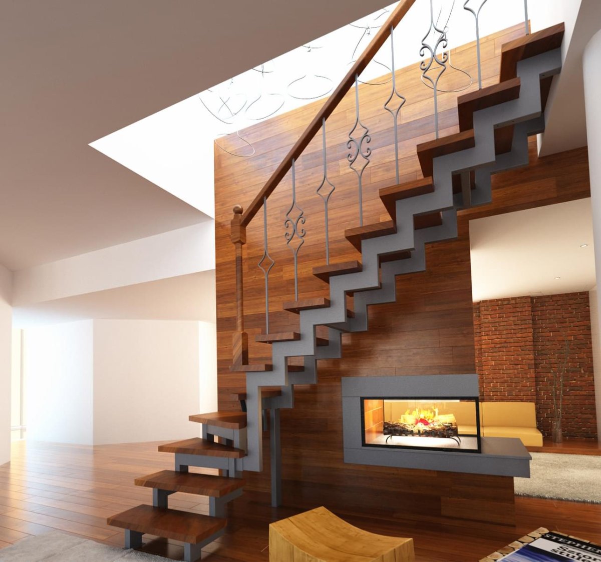 Лестница отделанная деревом