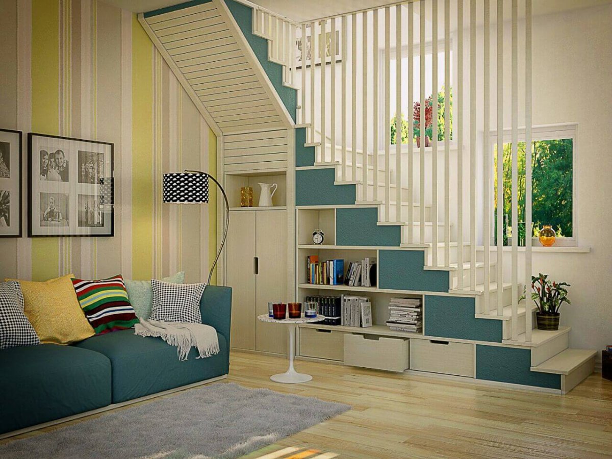 Шкафы под лестницей в прихожей