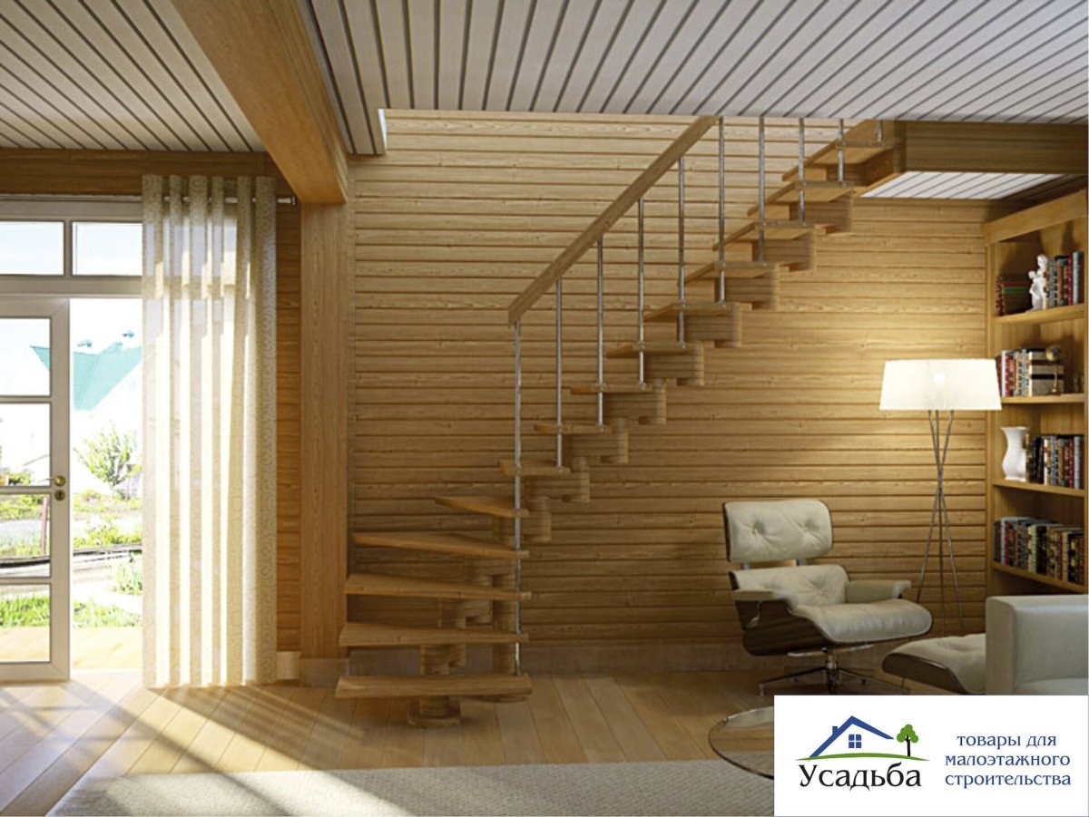 Лестница к-004м 1 п с подступенками сосна 7 уп