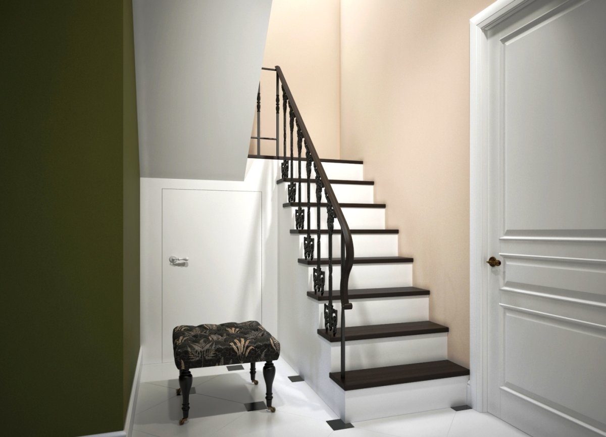 Лестница белая с коричневым