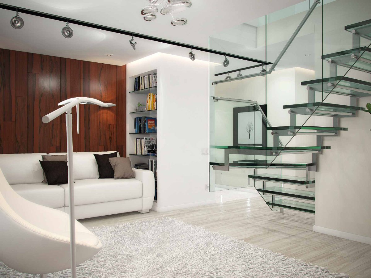 Гостиная с лестницей