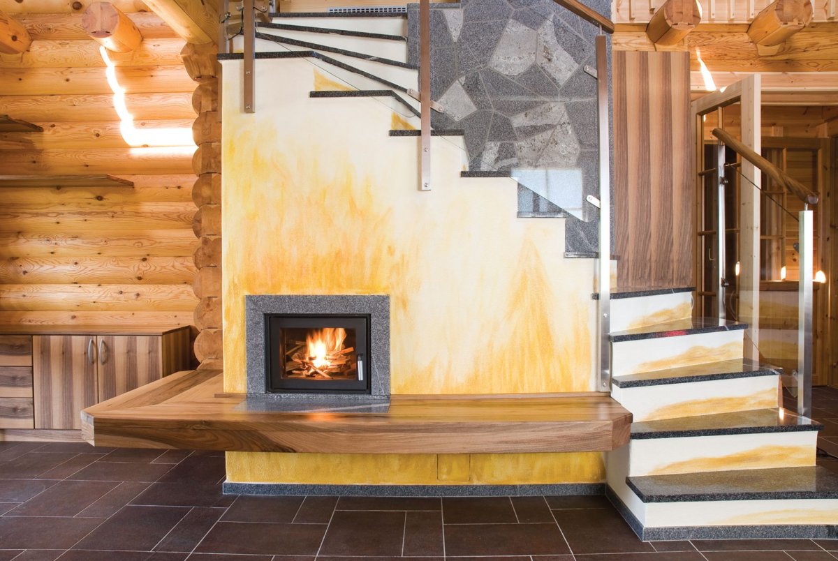 Печь камин под лестницей