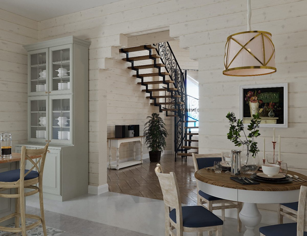 Интерьер лестницы в деревянном доме