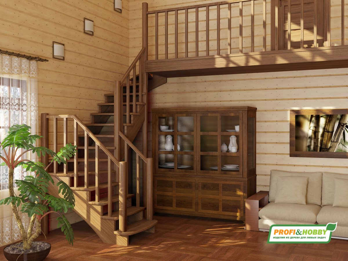 Лестница к-004м 1 п с подступенками сосна 7 уп