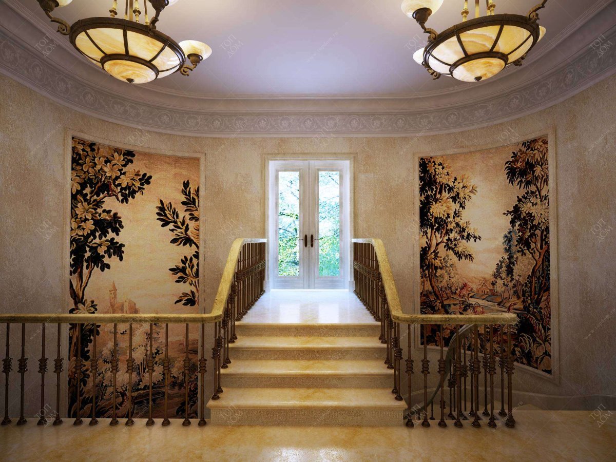 Фрески на стенах в интерьере загородного дома