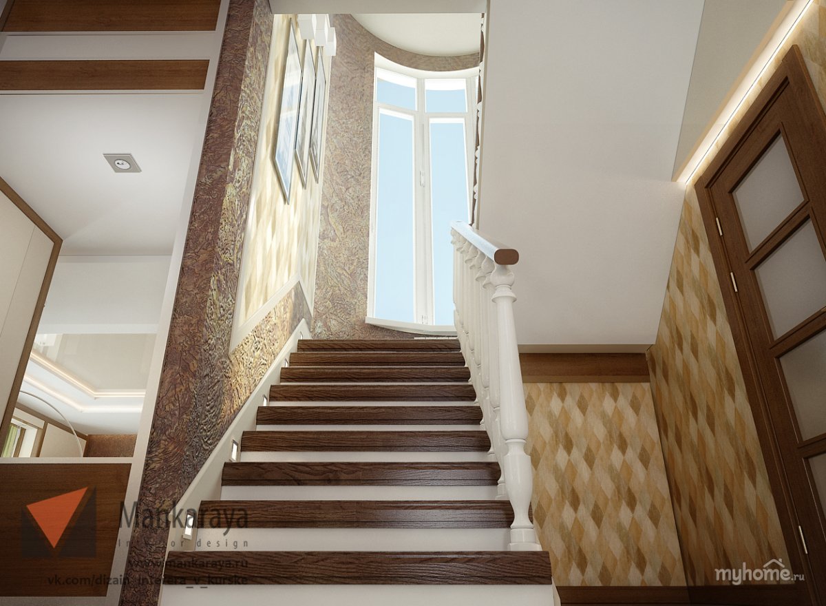 Отделка лестничного холла в частном доме