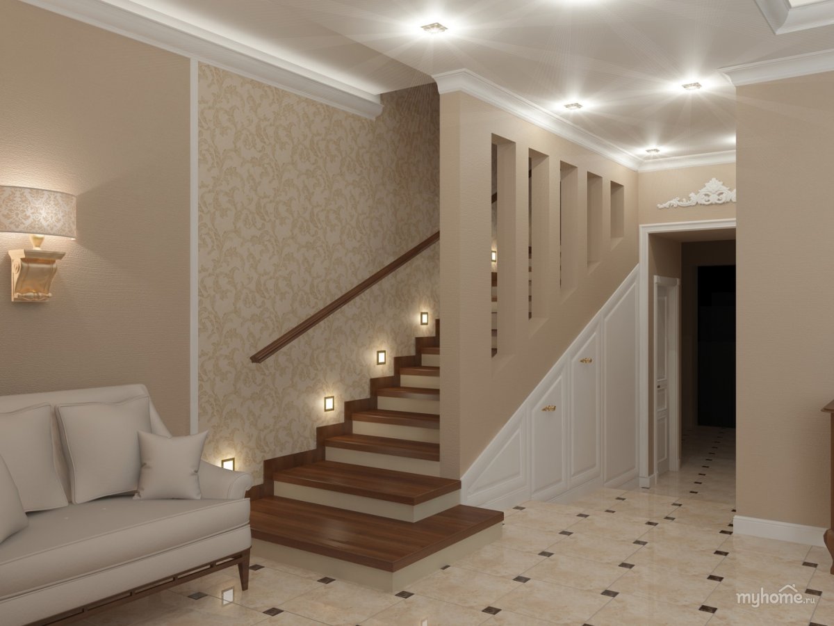 Люстры в коридоре с лестницей