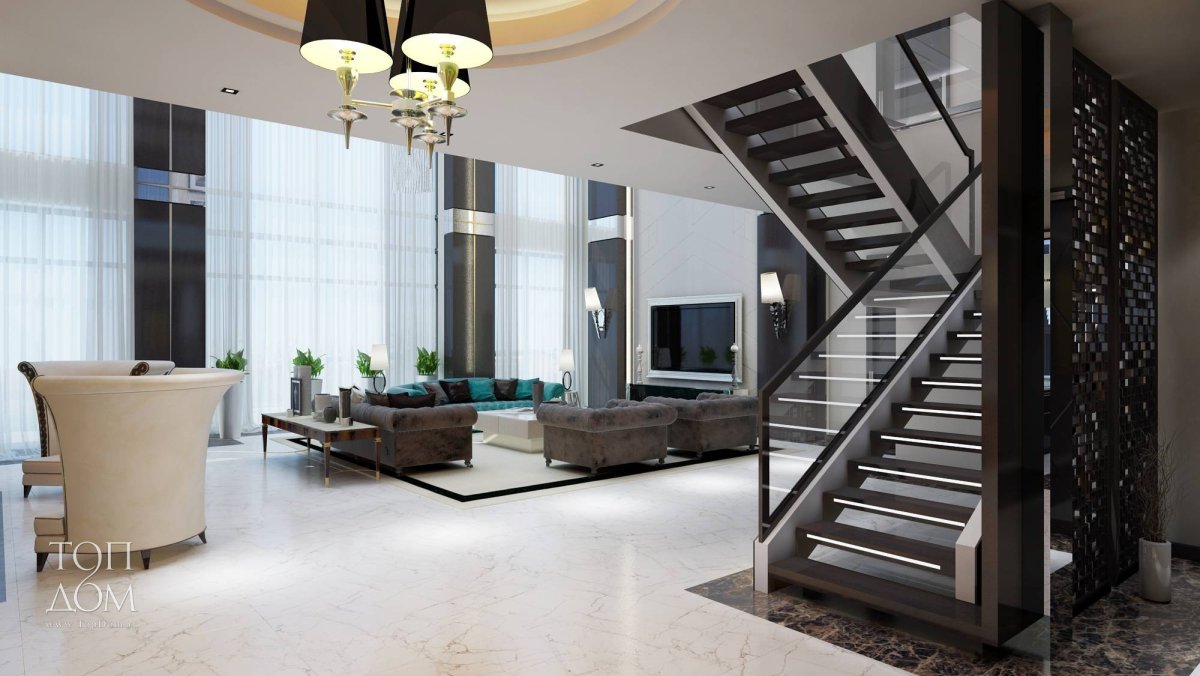 Лестница в двусветной гостиной