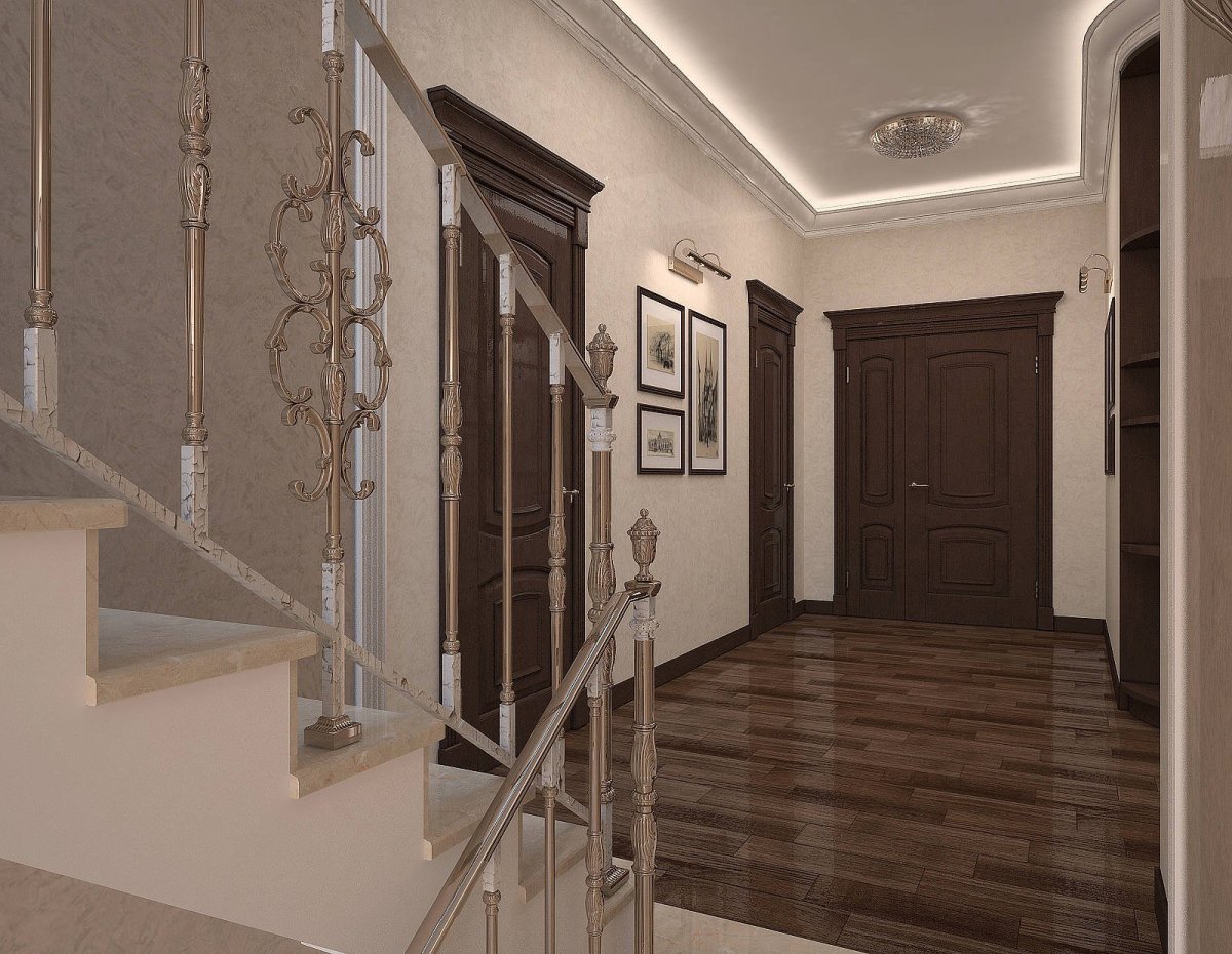 Интерьер прихожей с лестницей