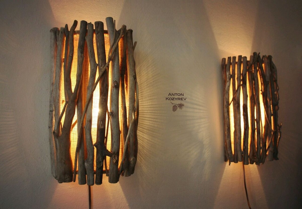 Декор абажура из веточек