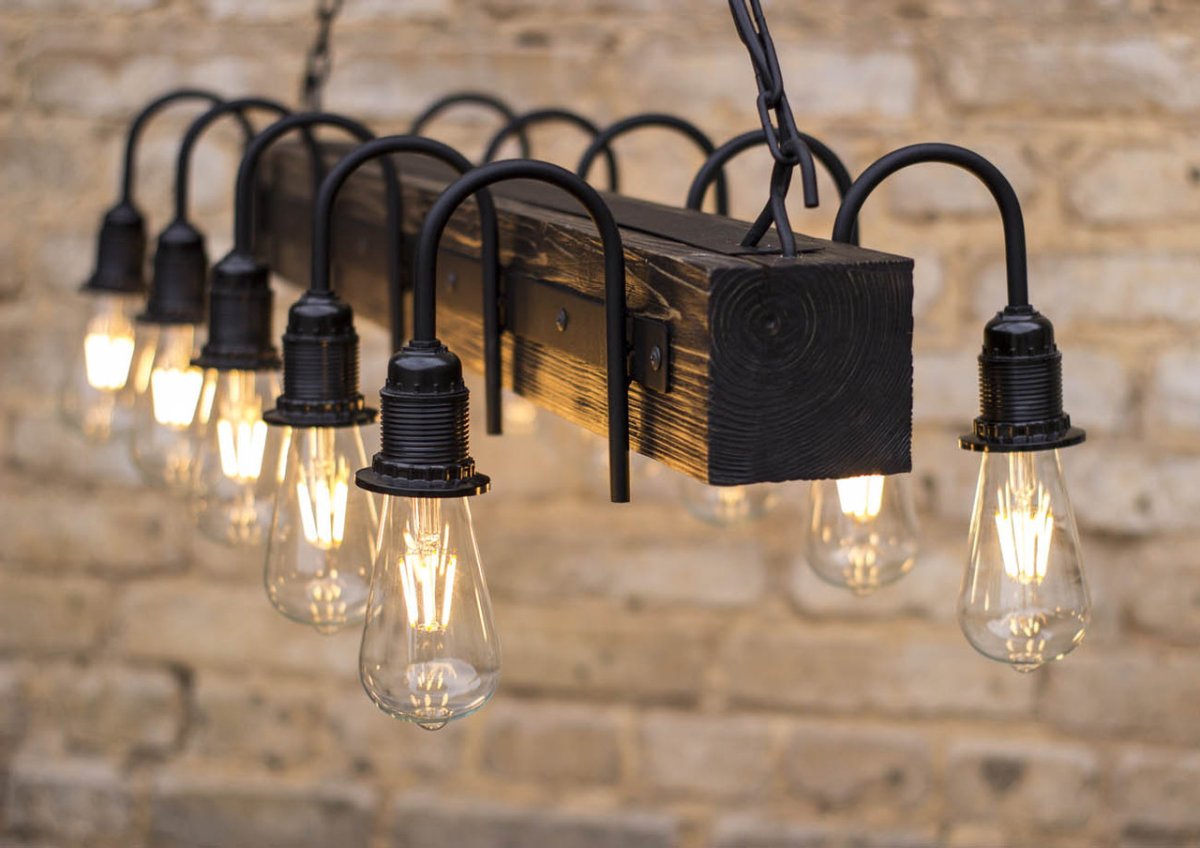 Люстра лофт из дерева и металла на 10 ламп 118 Loft