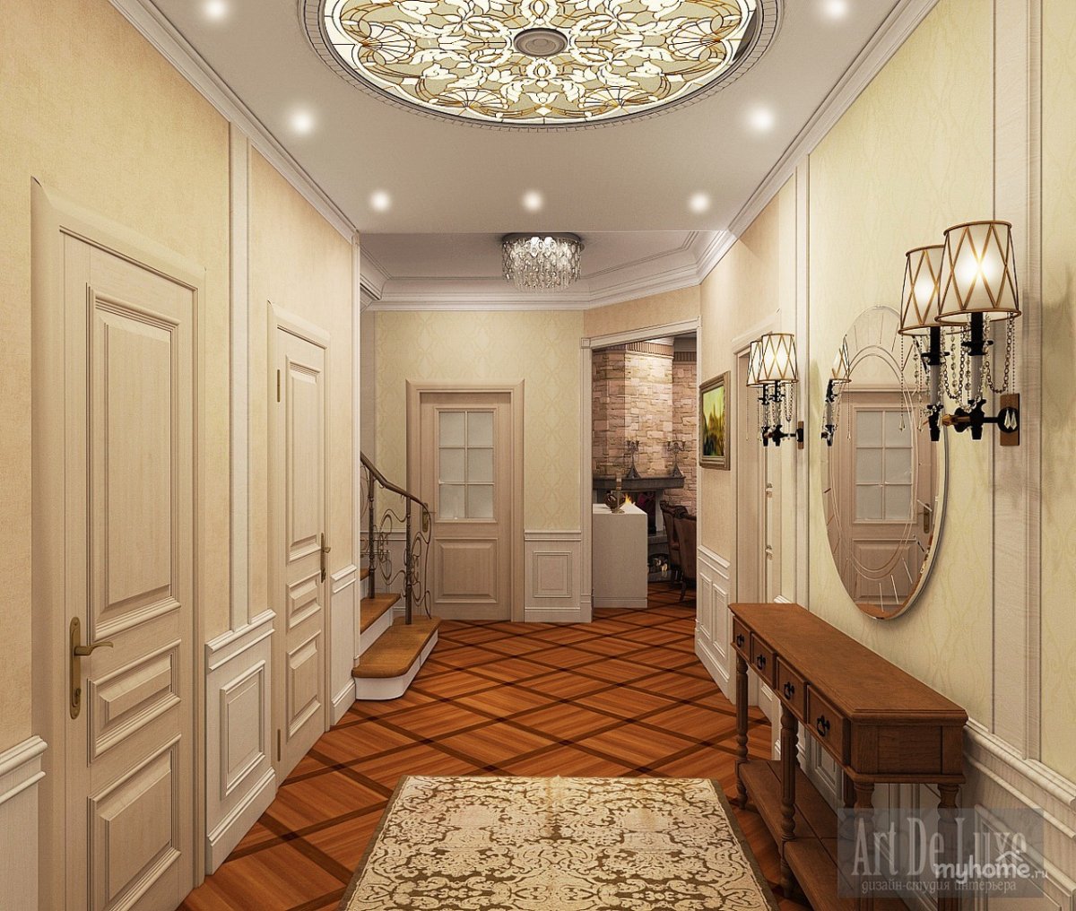 Интерьер холла круглой формы в частном доме