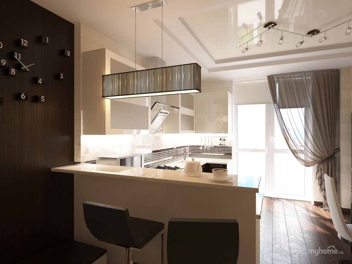 Освещение над барной стойкой кухни гостиной