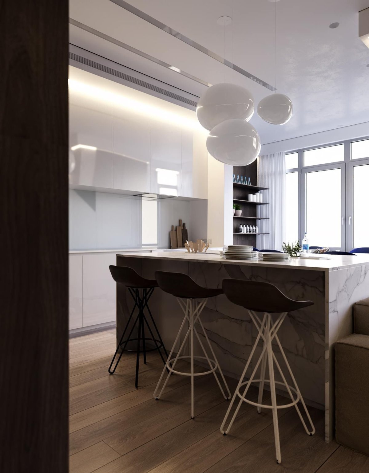 Светильники над барной стойкой в интерьере