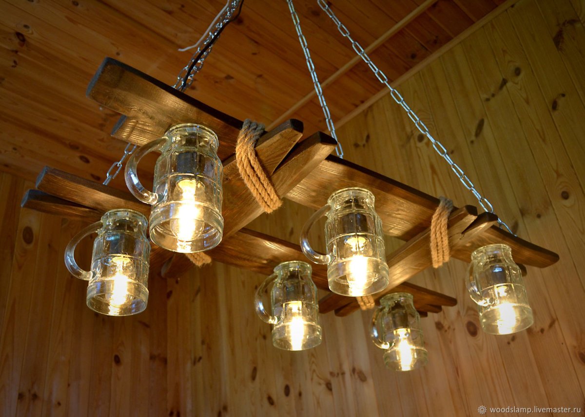 Деревянные люстры в беседку