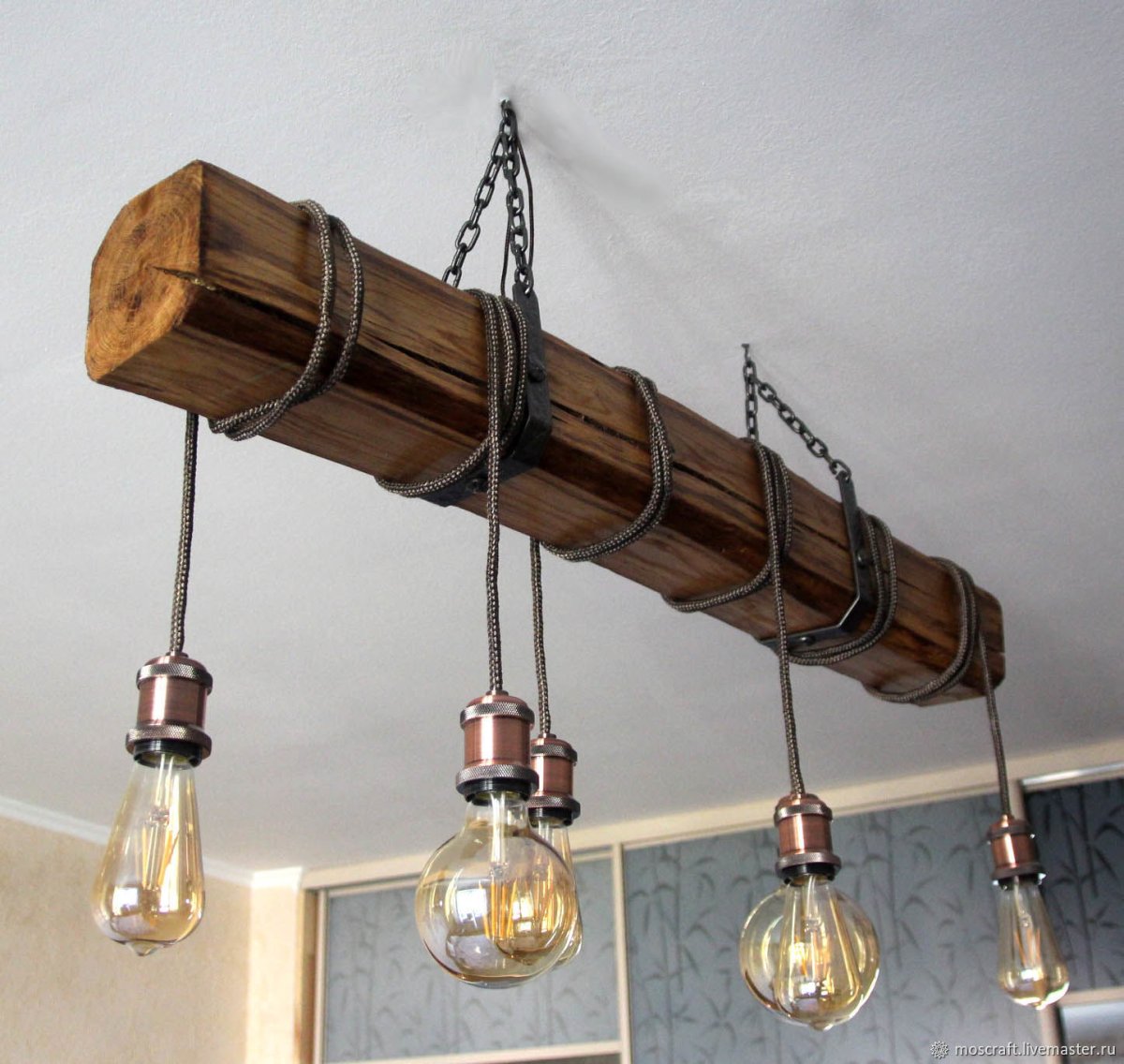 Люстра лофт из дерева и металла на 10 ламп 118 Loft