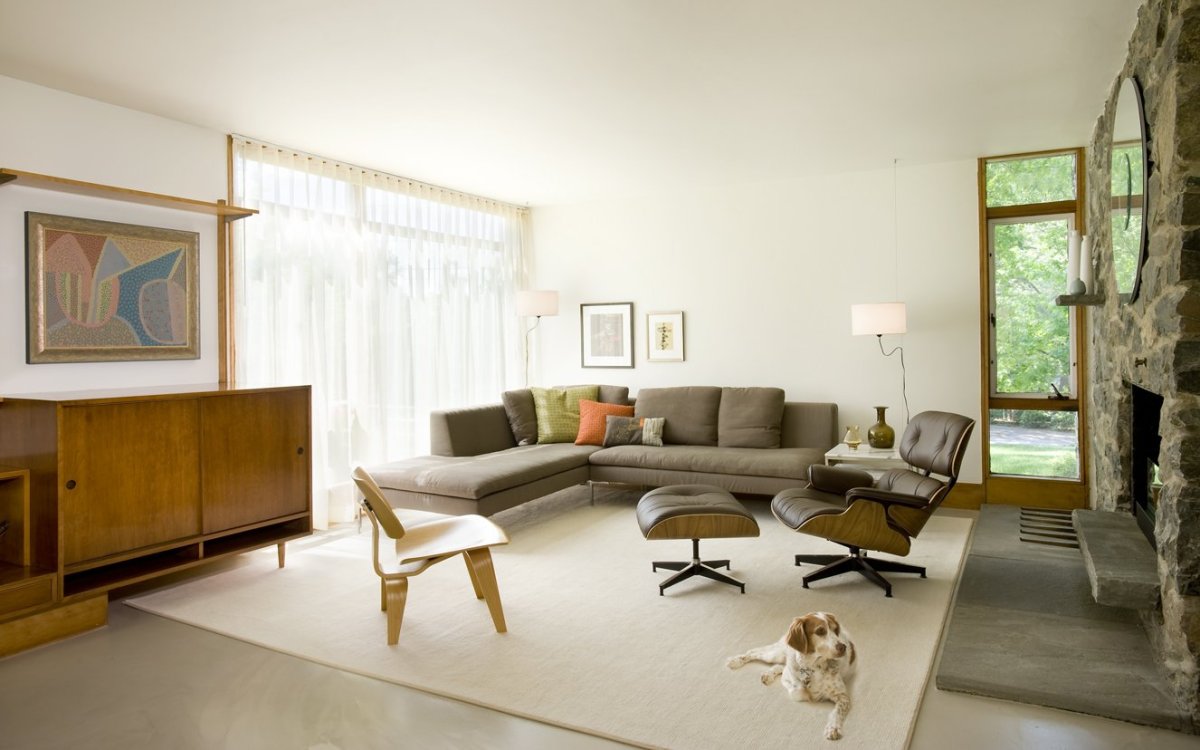 Mid Century Modern столовая- гостиная