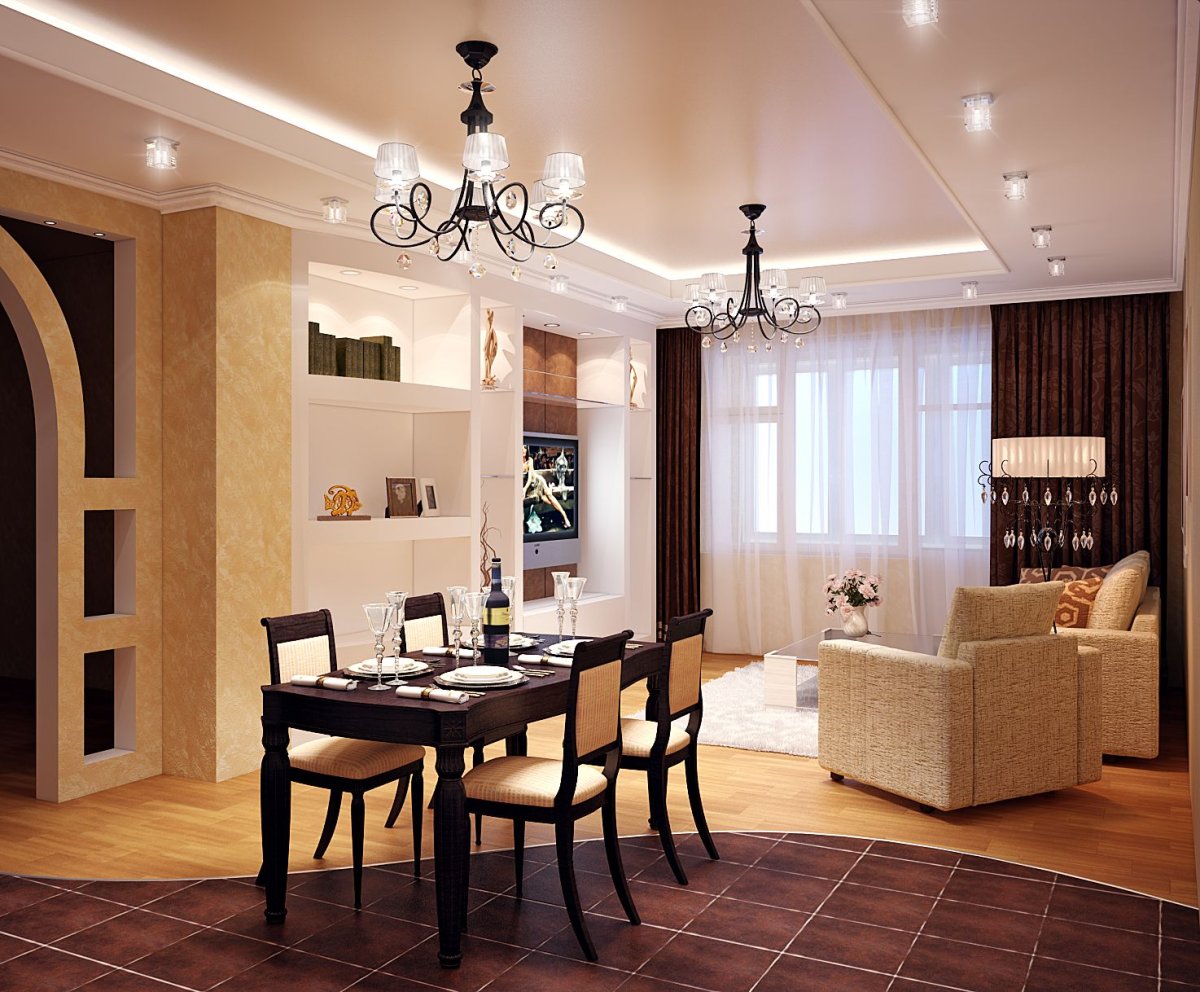 Обои для гостиной совмещенной с кухней