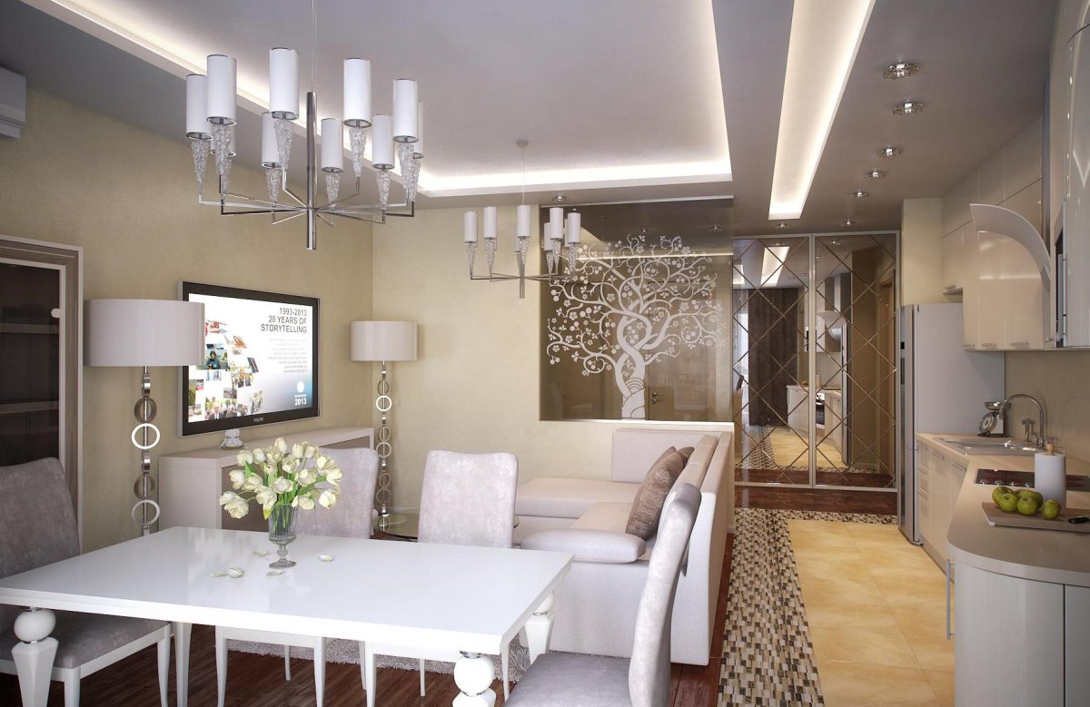 Кухня-гостиная потолок арт деко