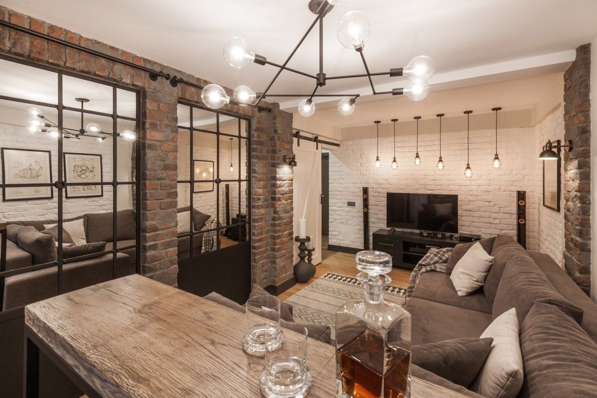 Гостиная в стиле лофт в квартире