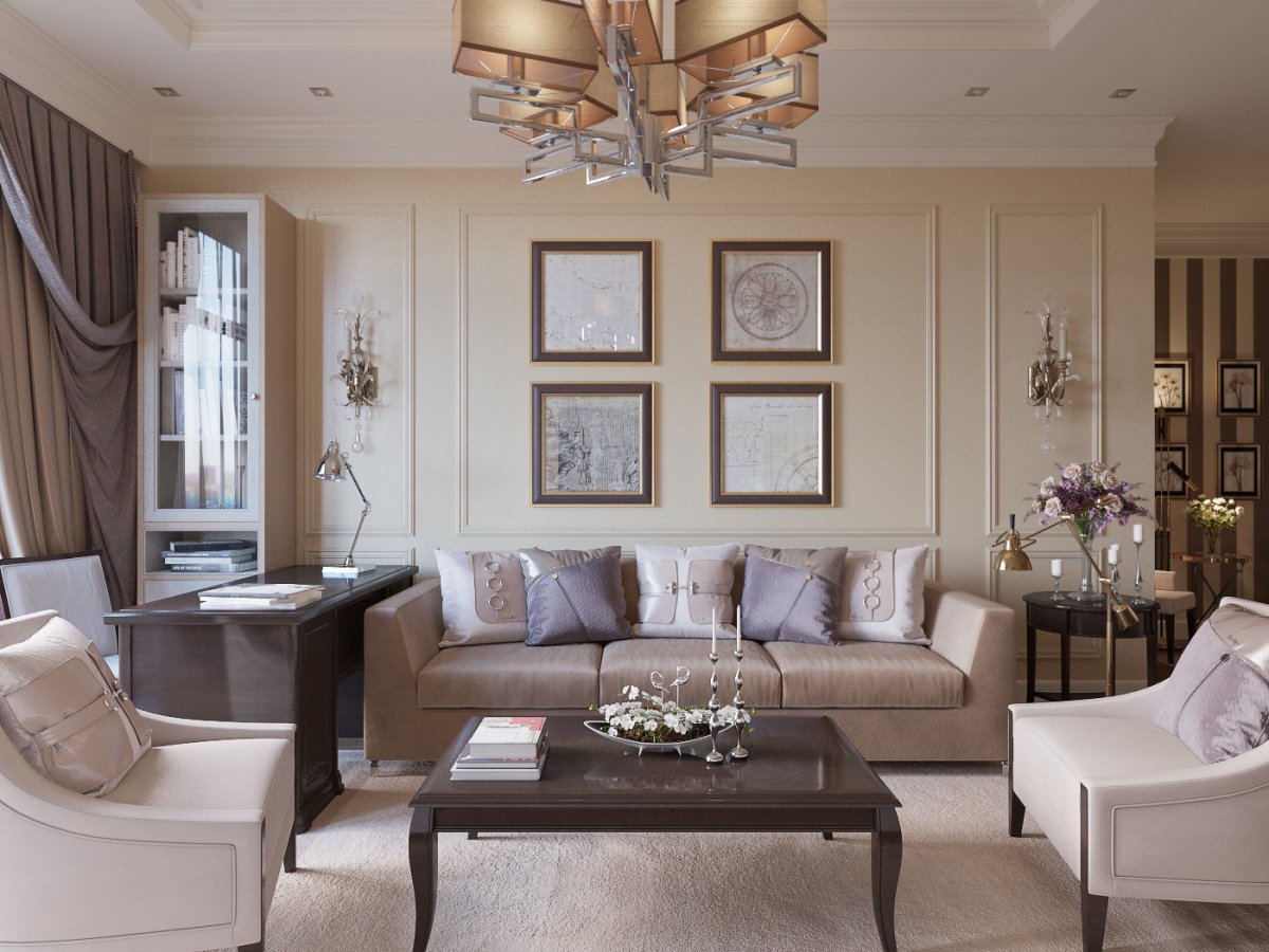 Кухня-гостиная 18 кв.м американская классика