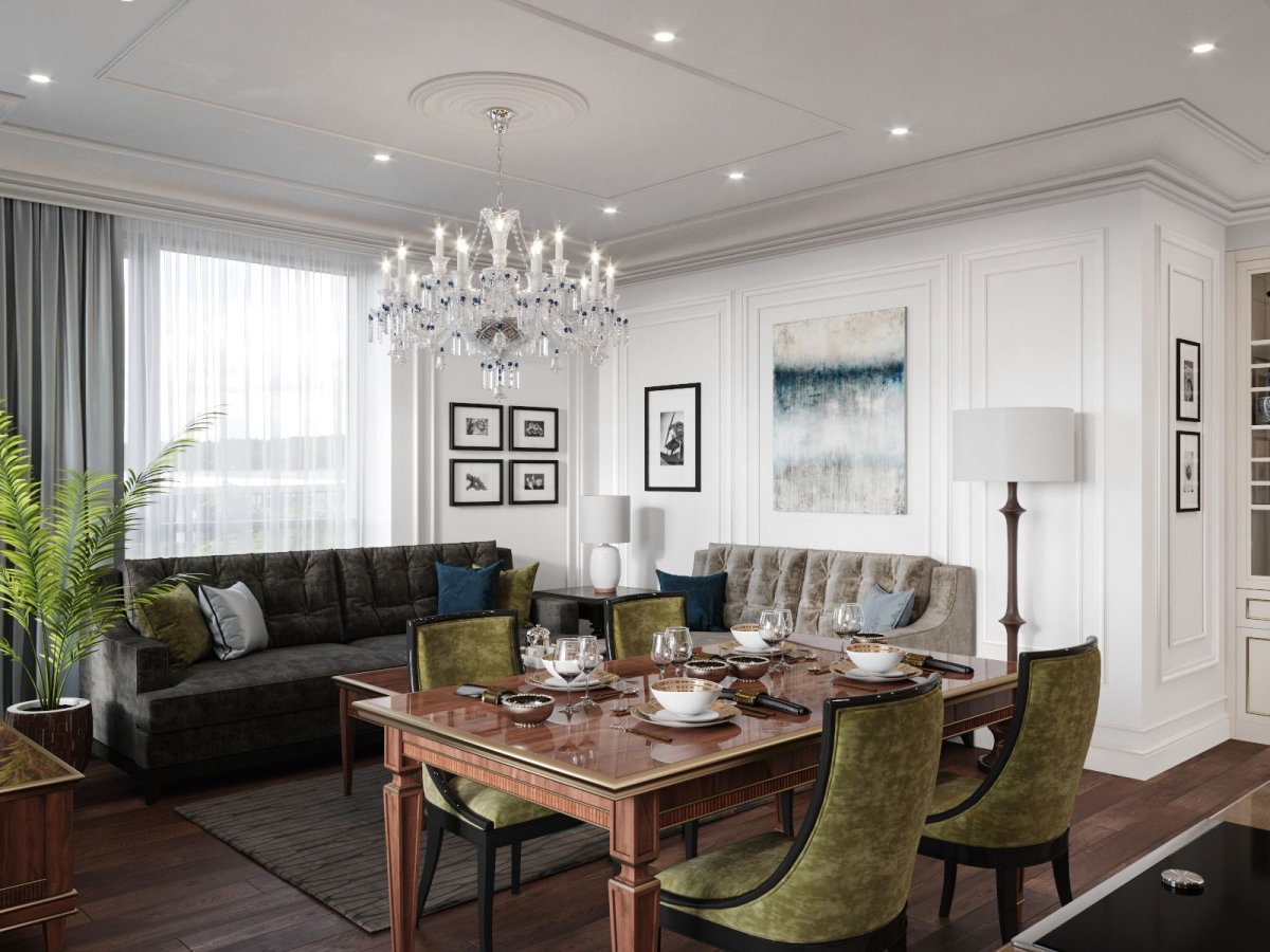 Гостиная в классическом американском стиле два окна