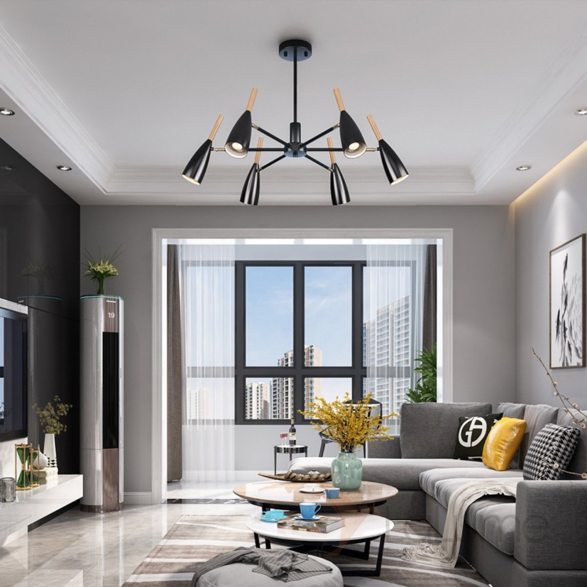 Люстра со стеклянными плафонами на штангах gap