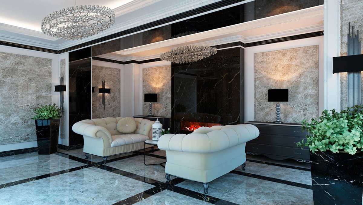 Мраморная стена в гостиной