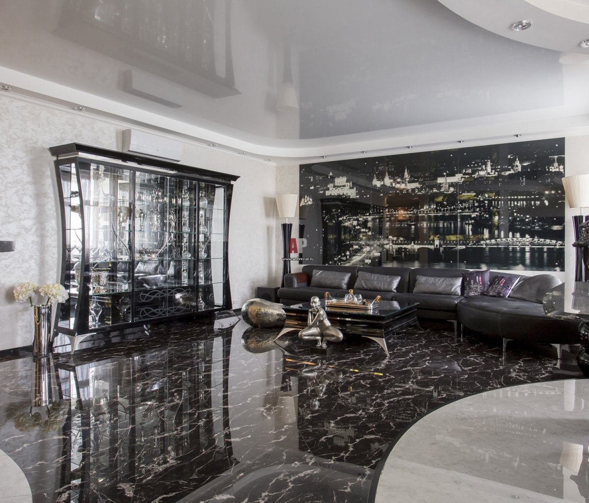 Темный мрамор в интерьере