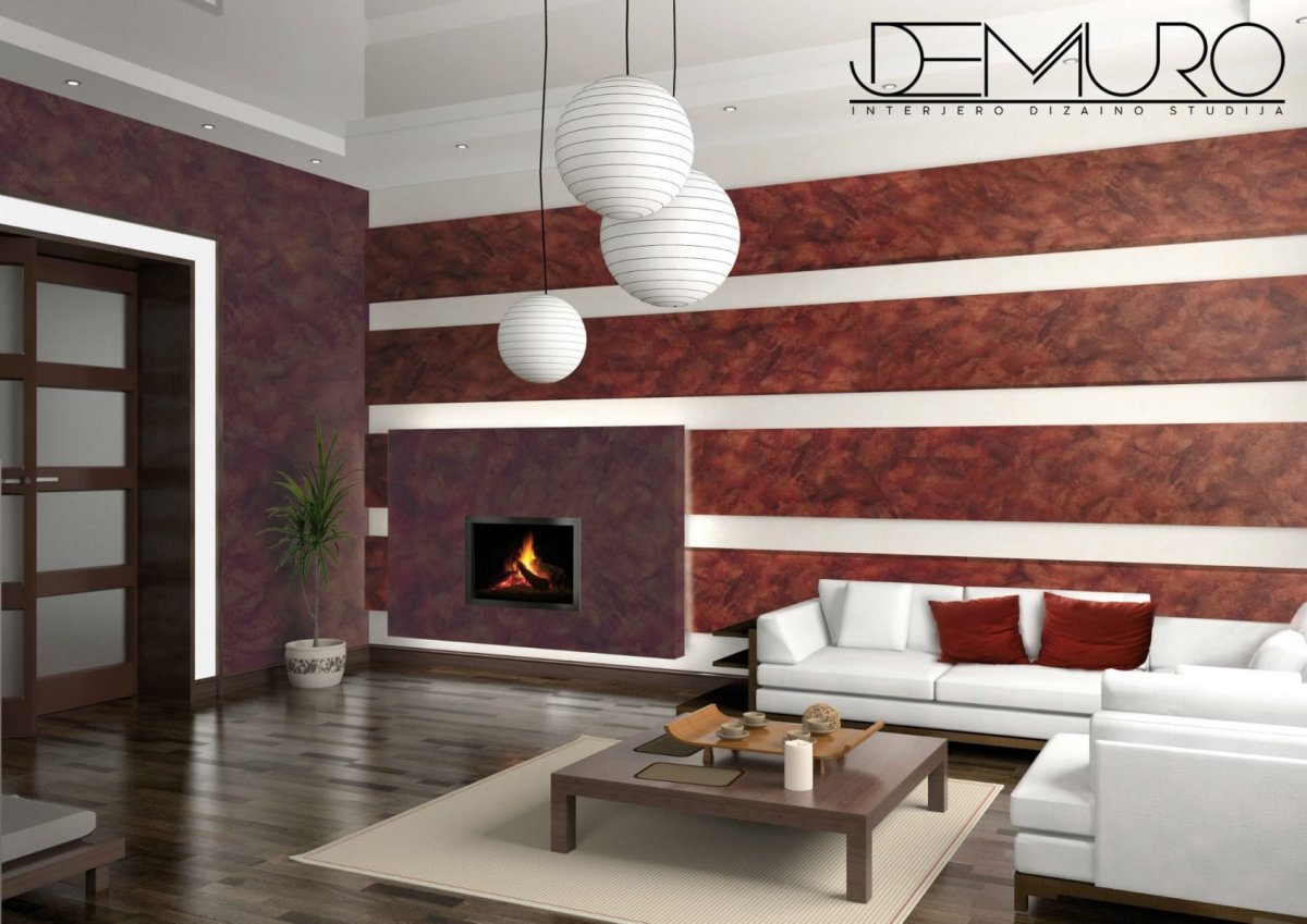 Сочетание декоративной штукатурки и обоев