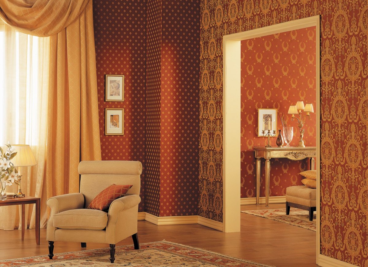 Комбинированные обои для гостиной