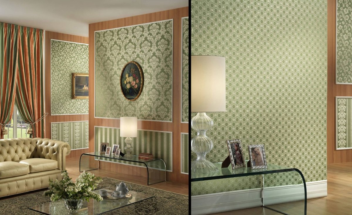 Отделка зала обоями