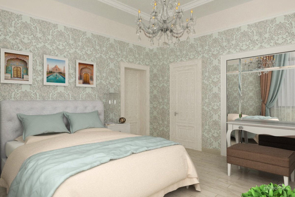 Бежево мятная спальня